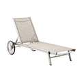 Adjustable Outdoor Lounger with Wheels and Mesh Seating