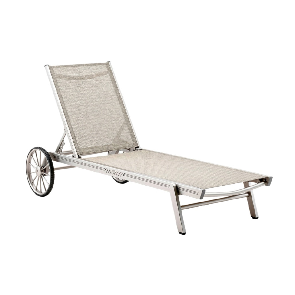 Adjustable Outdoor Lounger with Wheels and Mesh Seating